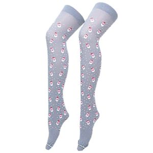 Adult Stockings - Xmas Ice Blue Stockings with Santa Faces