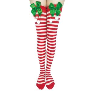 Adult Stockings – Xmas White & Red Striped with Bows