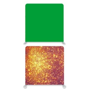 8ft*7.5ft Green Screen and Gold Glitter Backdrop, With or Without Tension Frame