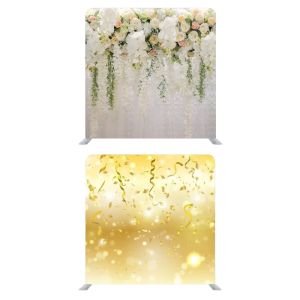 8ft*8ft Beautiful Pastel Flowers Foliages and Party Streamers Backdrop, With or Without Tension Frame