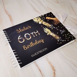 CUSTOM Black With Gold Birthday Confetti Guestbook with Different Page Options