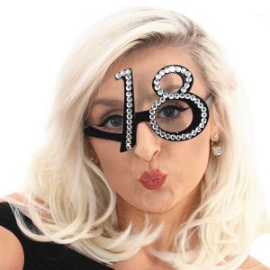 Number-shaped Milestone 18th Birthday Diamante Glasses In Black