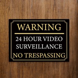 Black And Gold ‘WARNING' '24 HOUR VIDEO SURVEILLANCE’ Warning Sign. Tough, Durable and Rust-Proof Weatherproof PVC Sign for Outdoor Use, 210mm X 148mm. No 022