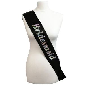 Black With Holographic Silver Foil ‘Bridesmaid’ Sash