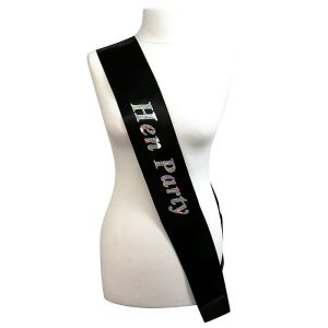 Black With Holographic Silver Foil ‘Hen Party’ Sash