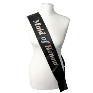Black With Holographic Silver Foil ‘Maid Of Honour’ Sash