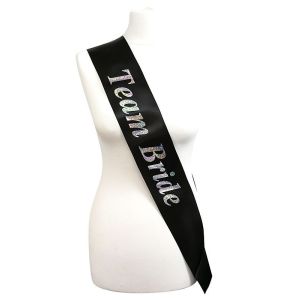 Black With Holographic Silver Foil ‘Team Bride’ Sash