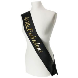 Black With Gold Foil '40 & Fabulous' Birthday Sash