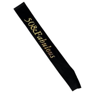 Black With Gold Foil '50 & Fabulous' Birthday Sash