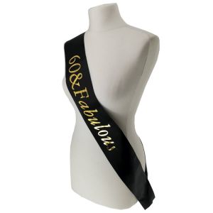 Black With Gold Foil '60 & Fabulous' Birthday Sash