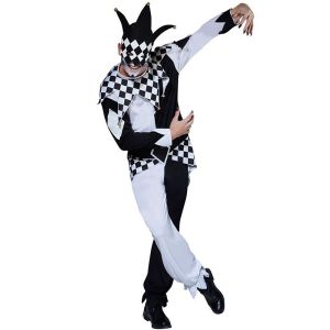 Black and White Creepy Jester Men’s Halloween Costume XL 