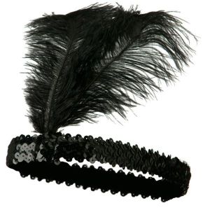 Gatsby Sequin Feathered Headband in Black