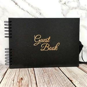 Good Size, Black Leather Affect Cover with Golden ‘Guest book‘ Message With 6x4 Printed Pages