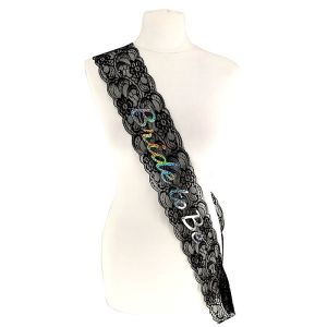 Black Lace With Holographic Silver ‘Bride To Be’ Sash