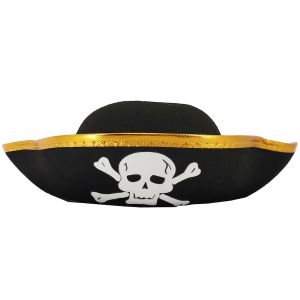 Black Pirate Tricorn Hat with Gold Trim