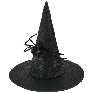 Black Witches Pointed Hat With Spooky Spider Halloween Fancy Dress Accessory