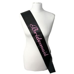 Black With Baby Pink Writing ‘Bridesmaid’ Sash