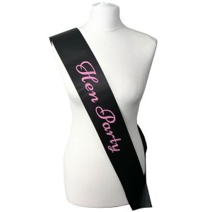 Black With Baby Pink Writing ‘Hen Party’ Sash
