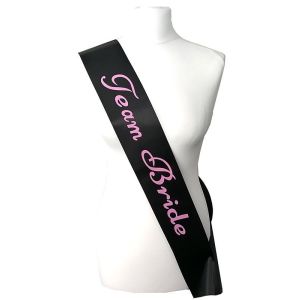 Black With Baby Pink Writing ‘Team Bride’ Sash