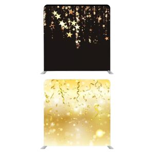 8ft*8ft Black With Gold Falling Stars and Party Streamers Backdrop, With or Without Tension Frame