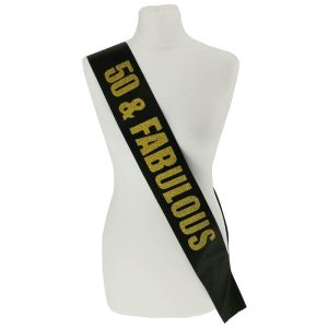 Black With Gold Glitter '50 & Fabulous' Birthday Sash