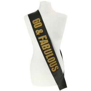 Black With Gold Glitter '60 & Fabulous' Birthday Sash