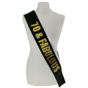 Black With Gold Glitter '70 & Fabulous' Birthday Sash