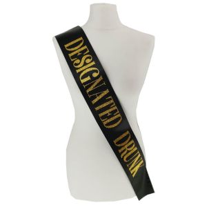 Black With Gold Glitter ‘Designated Drunk’ Sash