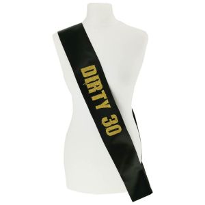 Black With Gold Glitter 'Dirty 30' Birthday Sash