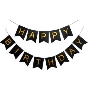 Black With Gold Happy Birthday Banner Party Decorations