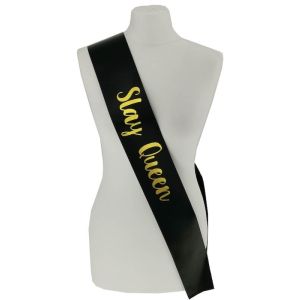 Black With Gold Writing 'Slay Queen’ Sash