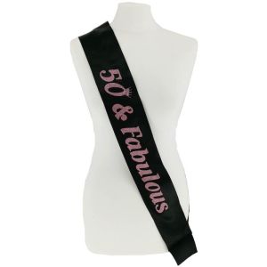 Black With Pink Glitter '50 & Fabulous' Birthday Sash