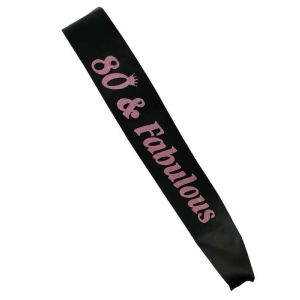 Black With Pink Glitter '80 & Fabulous' Birthday Sash