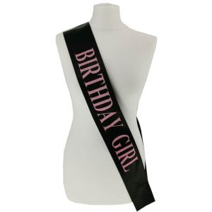 Black With Light Pink Glitter 'Birthday Girl' Sash