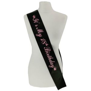 Black With Pink Glitter  'It's My 18th Birthday' Birthday Sash