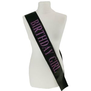 Black With Purple Glitter 'Birthday Girl' Sash