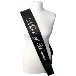 Black with White Writing ‘Maid Of Honour’ Sash