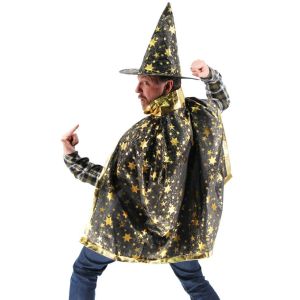Wizard Witches Hat & Cloak Set In Black