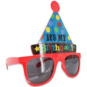 Blue Party Hat 'It's My Birthday' Red Frame Birthday Glasses