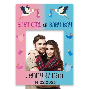 CUSTOM Personalised Pink And Blue Storks Deliver Babies Gender Reveal Fully Printed Posing Frame - No. 030