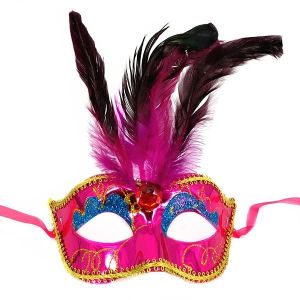 Burlesque Style Feathered Masquerade Mask in Pink  