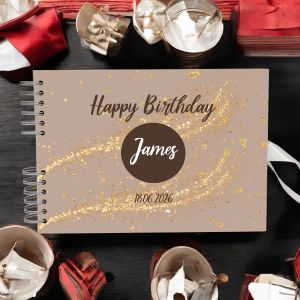 CUSTOM Stylish Light Brown Gold Glitter Guest Book with Different Page Options-No. 222