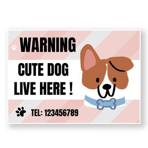 Custom Printed Phone Number Cute Dog Live Here Warning Sign, Durable Waterproof PVC, Rust-Free,  Indoor & Outdoor Use, No. 201, 202, 203