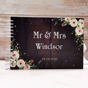 CUSTOM Brown Wood With Pink Roses Guestbook with Different Page Options-No. 210