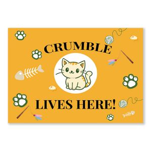 Custom Printed Name Cat Lives Here Warning Sign, Durable Waterproof PVC, Rust-Free, Indoor & Outdoor Use,  No. 195, 196. 197