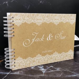 CUSTOM Classic Brown Design with White Lace Detail Guestbook with Different Page Style Options-No. 200