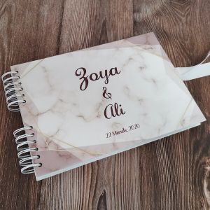 CUSTOM Classic Marble Geometric Design with Gold Frame Guestbook with Different Page Style Options-No. 202