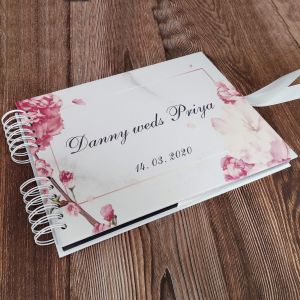 CUSTOM Marble & Rose Gold Floral Frame Guestbook with Different Page Style Options