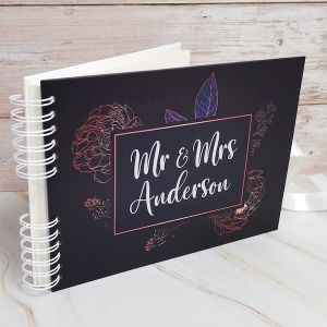 CUSTOM Navy with Gold Frame Foliage Guestbook with Different Page Style Options