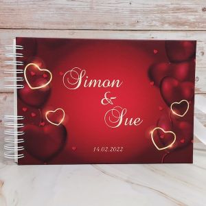 CUSTOM Red and Gold Love Heart Guestbook with Different Page Style Options-No. 203
